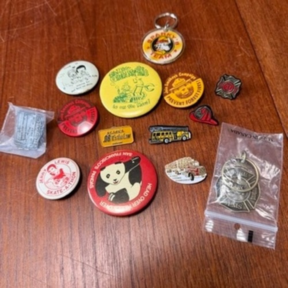 Vintage Mixed Pin Button Keychain Lot Smokey Bear Sparky Fire Alaskan Souvenirs